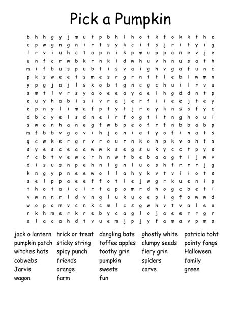 Pick a Pumpkin Word Search WordMint