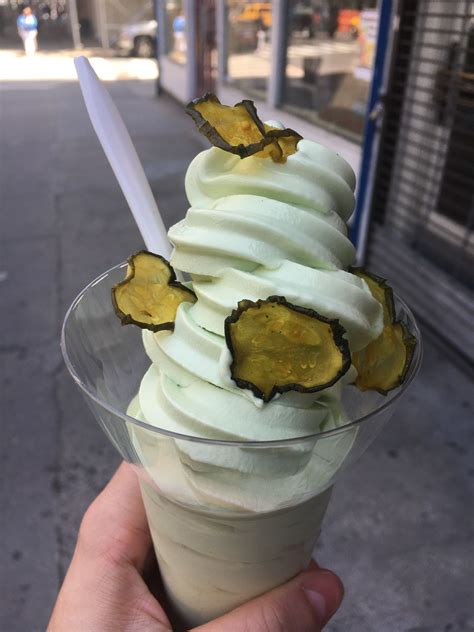 Pickle ice cream. 1. Put the banana pieces, almond milk, and almond butter into a blender. 2. Puree, turning off the motor and stirring the mixture two or three times, until smooth and creamy. 3. Pour into a bowl and serve. 215 calories, 9 g of fat, 33.5 g carbohydrate, 3.3 g protein. 