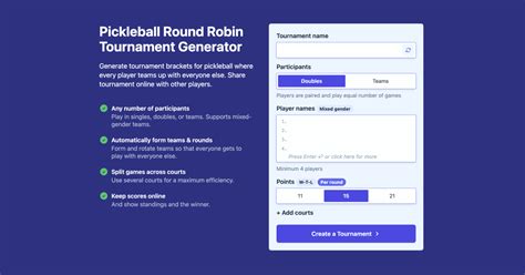 Pickleball round robin generator.  Create a round robin tournament for singles or d...