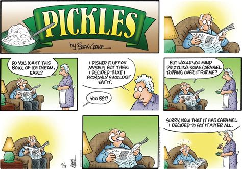 Pickles cartoon for today. Pickles by Brian Crane for April 24, 2023. Random. 59. 425. 29. Buy a Print of This Comic License This Comic. LawrenceS 6 months ago. While I believe there is a Creator of some sort I also believe in chance. If I see the face of someone I’ve not seen before in the grocery store I don’t wonder, “Why has God put that person in my life?”. 