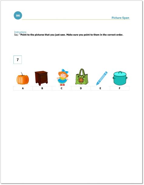 Picture Span Practice for the WISCV Test The Test Tutor