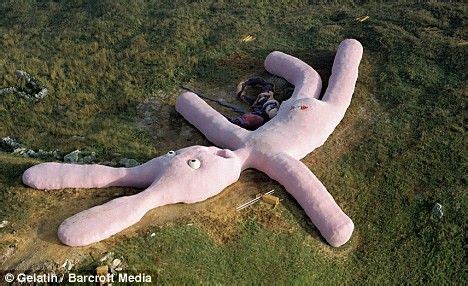 Pictured: The giant pink rabbit that can be seen from