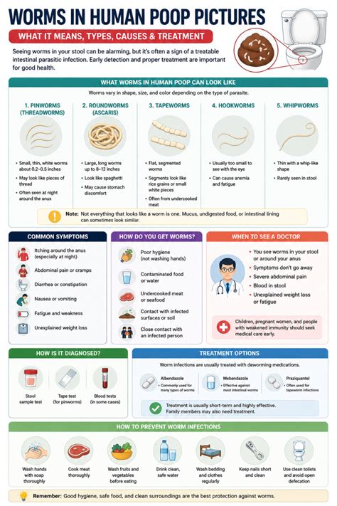 Pictures of worms in human poop.  Treatment often involves medications to .  The...
