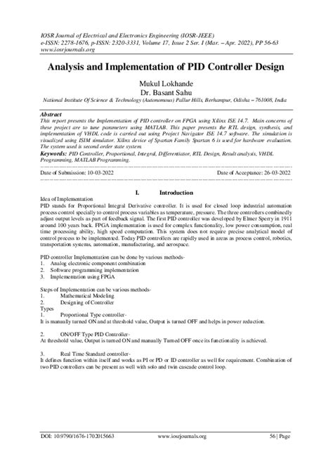 Pid controller implementation.  PID This paper concerns with the design an...