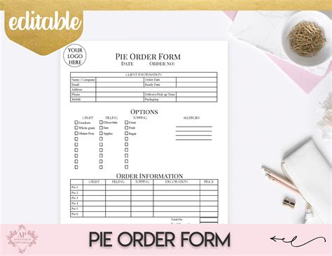 Pie Order Form Editable Bakery Forms Custom Pie Order Form Etsy