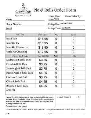 Pie Order Form Template For Your Needs