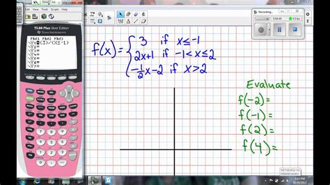 Mar 26, 2016 · Here are the steps to graph a piecewise function in your calculator: Press [ALPHA] [Y=] [ENTER] to insert the n/d fraction template in the Y= editor. Enter the function piece in the numerator and enter the corresponding interval in the denominator. To enter the first function piece in Y 1, enter ( X + 8) in the numerator and ( X < –1) in the ... . 