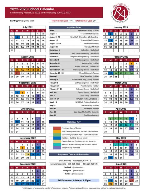 Piedmont Charter Calendar