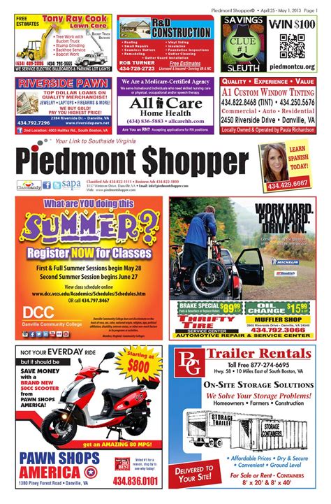 Piedmont shopper yard sales. Piedmont Shopper is a classified ads website for Danville and the surrounding area. Our main classified ad categories are animals for sale, cars for sale, yard sales, rental property and want to buy items. You may choose to place your classified ad in our print edition, ... 
