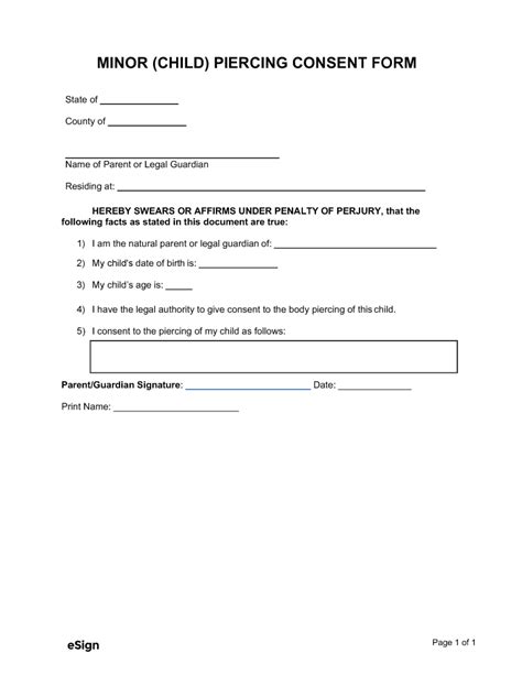 Piercing Consent Form For Minors Word PDF Google Docs