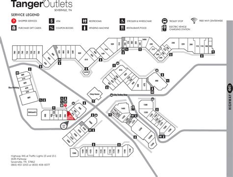 We are located on HWY 441 at traffic light 13.0 or 13.1. For more information, give us a call at 865-453-1053 or visit www.tangeroutlets.com. Visit Website. 1645 Parkway Suite 960 , Sevierville , TN 37862. 800-408-8377. Tanger Outlets, Tanger Outlet Center Sevierville is home to over 100 of the nation’s leading brand name manufacturers and .... 