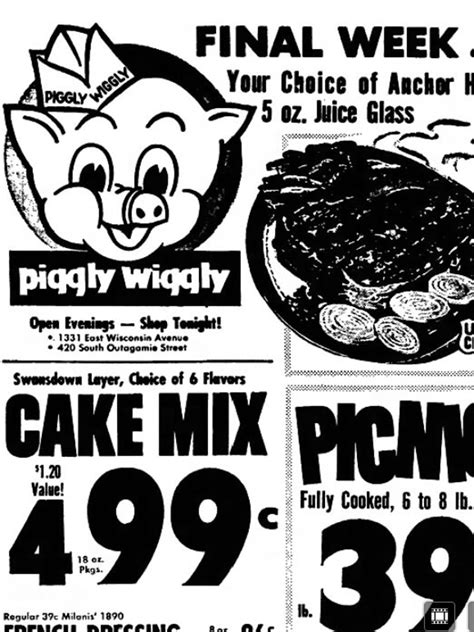 Business times, store location or contact info for Piggly Wiggly Mequon, WI can be found here. Weekly Ads; Categories; Weekly Ads; Categories; Piggly Wiggly - Mequon, WI. ... Weekly Ad & Flyer Piggly Wiggly. Active. Piggly Wiggly; Wed 05/22 - Tue 05/28/24; View Offer. View more Piggly Wiggly popular offers. Show offers. Phone number. 262-242-2180.
