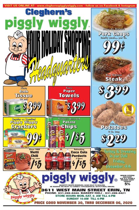 Cleghern's Piggly Wiggly Grocery Store 3611 West Main Street Erin, Tn 37061 Get directions (931) 289-4444 Deli: 931-289-4421. Contact. Opening Hours.. 