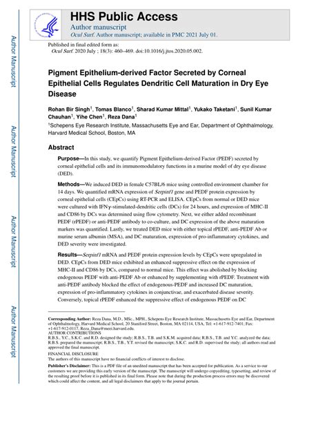 Pigment Epithelium-derived Factor secreted by corneal