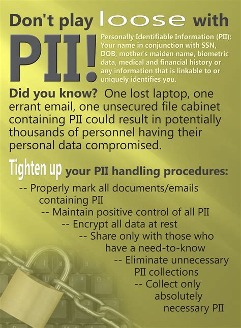 Pii army. The type of PII compromised such as SSN, PHI, and financial information; Any additional information as indicated on the form; If computer access is not available, PII incidents can be reported to a 24/7 Army toll free number at 1-866-606-9580 or US-CERT at (888) 282-0870 which is also monitored 24/7. 