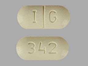 Pill 342 ig. Pill Identifier results for "g 342". Search by imprint, shape, color or drug name. ... I G 342. Previous Next. Naproxen Strength 500 mg Imprint I G 342 Color Yellow Shape 