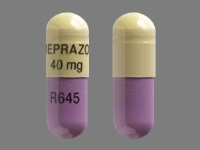 Pill identifier omeprazole 40 mg. Pronunciation: oh-MEP-ra-zol Generic name: omeprazole Brand names: FIRST Omeprazole, Omeprazole + SyrSpend SF Alka, PriLOSEC, PriLOSEC OTC, Zegerid (Original Formulation) Dosage forms: oral delayed release capsule (10 mg; 20 mg; 40 mg), oral delayed release tablet (20 mg), ... show all 4 dosage forms Drug class: Proton pump inhibitors 