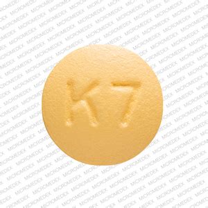Pill k7. Enter the imprint code that appears on the pill. Example: L484; Select the the pill color (optional). Select the shape (optional). Alternatively, search by drug name or NDC code using the fields above. Tip: Search for the imprint first, then refine by color and/or shape if you have too many results. 