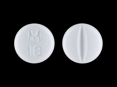 Pill m 18 white. This medicine is a white, round, film-coated, tablet imprinted with "IP 145". hydrocodone 7.5 mg-ibuprofen 200 mg tablet Color: white Shape: round Imprint: logo 3585 