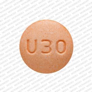 Pill u30. Pill with imprint U30 is Orange, Round and has been identified as Amphetamine and Dextroamphetamine 20 mg. It is supplied by Aurolife Pharma, LLC. It is supplied by Aurolife Pharma, LLC. Amphetamine/dextroamphetamine is used in the treatment of ADHD ; Narcolepsy and belongs to the drug class CNS stimulants . 