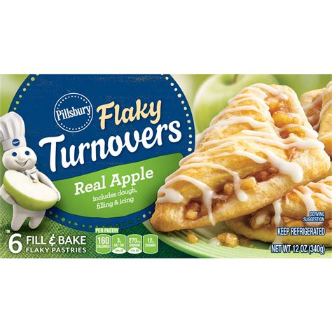 Pillsbury apple turnovers. Steps. 1. Heat oven to 400°F. Line cookie sheet with cooking parchment paper. 2. Onto sheet of parchment paper, unroll pie crust. Using 3- to 4-inch round cutter, cut pie crust into 6 rounds. 3. Spoon 4 teaspoons pie filling onto center of each round. 