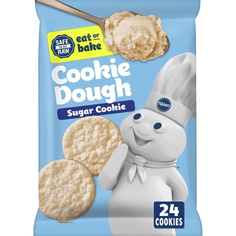 Pillsbury sugar cookie. Features · SUGAR COOKIES: Refrigerated Eat or Bake cookie dough lets you create deliciously chewy cookies and is safe to eat uncooked (look for the “safe to eat ... 