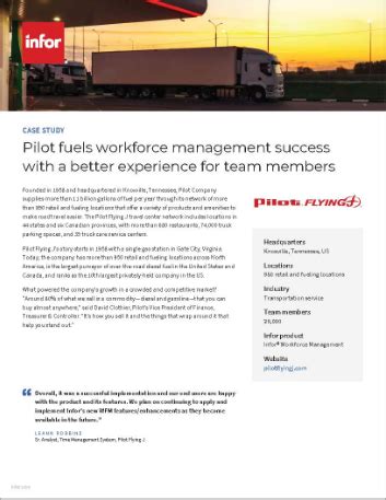 Pilot infor login. Discover how Pilot Flying J, the largest operator of travel centers for professional drivers and motorists in North America, is transforming its analytics capabilities with Infor Birst. Using Birst has improved sales, reduced report development and maintenance costs, and transformed financial reporting across the organization. Read how Pilot ... 