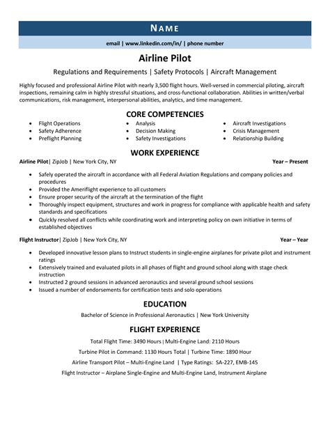 Pilot resume examples. Top Aviation Resume Examples. Whether you’re in the cockpit using your piloting skills, maintaining an aircraft to ensure safe travels, handling massive amounts of data as a ticketing agent or directing air traffic, your skill set is unmatched. It’s time to write a resume that takes you to the next level. 