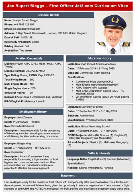 Pilot resume template. Pilot CV Writing Tips. Crafting a compelling CV is crucial in showcasing your experience, skills, and suitability for a Pilot role. Here are some tips to create a standout Pilot CV: Highlight flight hours and experience, emphasizing the types of aircraft you are qualified to fly. Detail any special training or certifications, such as instrument ... 