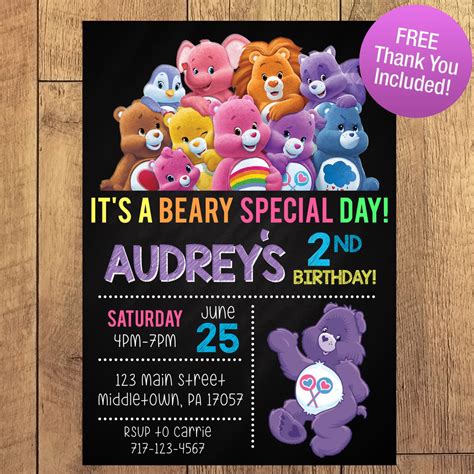 Pin By Ghybhg On Birthday Parties Bear Invitations Care Bears Birthday Party Care Bear Birthday