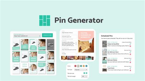 Pin generator. Pin Generator generates stunning pins with customizable templates. It saves time by allowing batch creation of videos. The initial pin limit can be increased through communication with the team. More templates would be a valuable addition to the tool. Pin Generator is a must-have for content agencies looking to enhance their Pinterest strategy. 