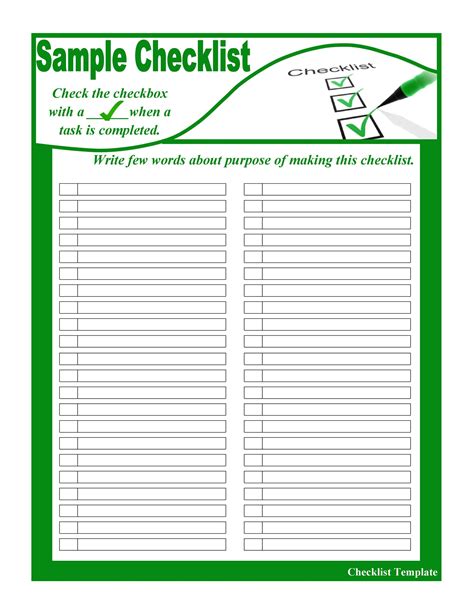 Pin on Checklist Template