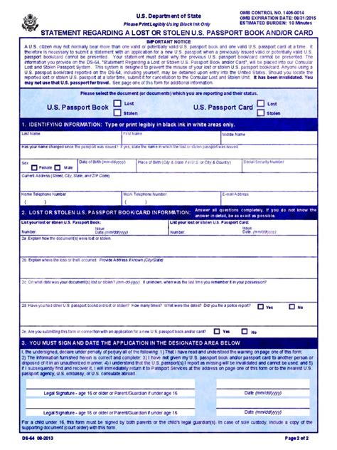 Pin on Form DS64 Template for 2018