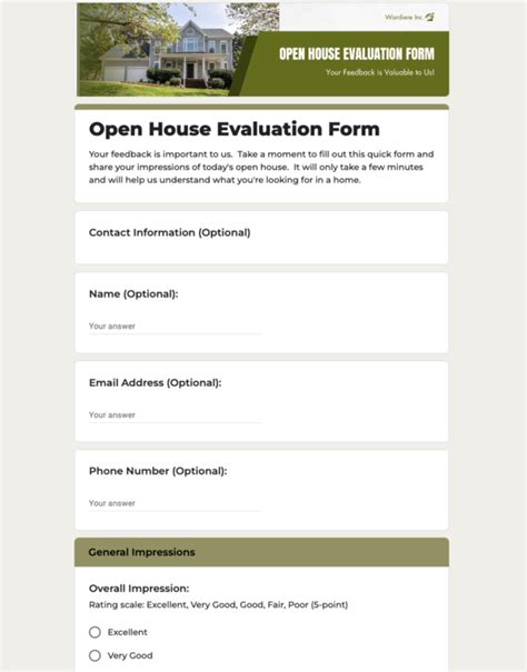 Pin on Open House Eval form