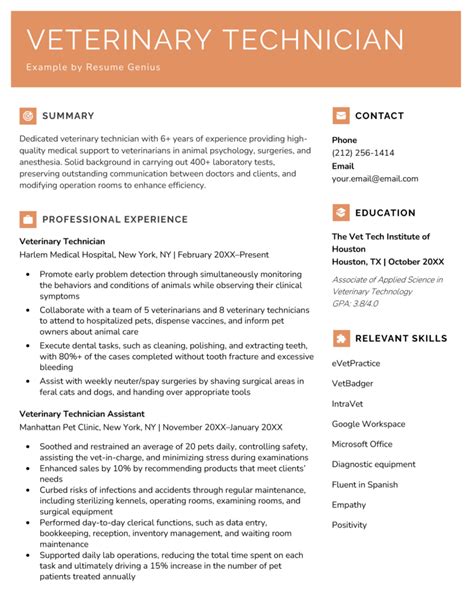 Pin on Veterinary Technician Resume Examples