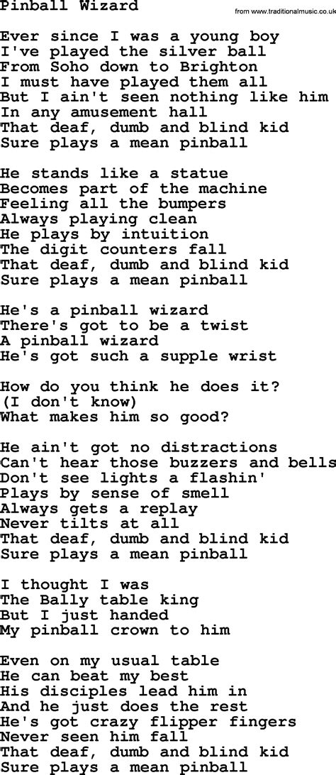 Pinball wizard lyrics. Things To Know About Pinball wizard lyrics. 