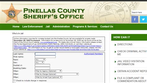 Find information about the location, inmate services, health care, and video visitation of Pinellas County Jail. See the latest news releases and active calls about arrests and investigations.. 