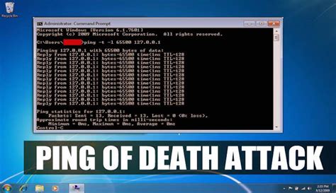 Ping of death attack example.  This packet exceeds the maximum allowable size, ...