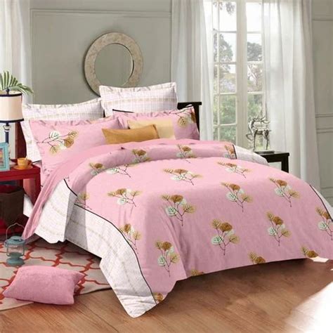 Pink Border Multi Color Floral Pattern Block Print Cotton Double Bed Sheet