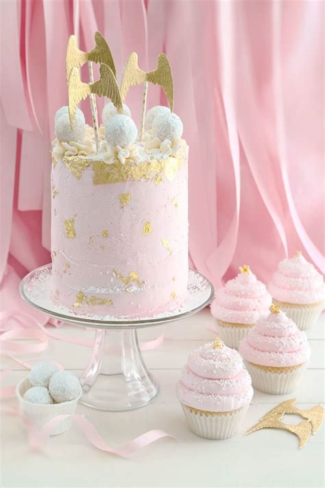 Pink Champagne and Gold Leaf Layer Cake and Cupcakes