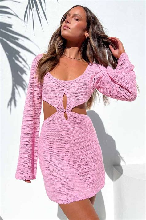 Pink Crochet Mini Dress