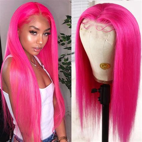 Pink Lace Front Wigs for Women Long Wavy Synthetic Hair Wig Soft Lace ...