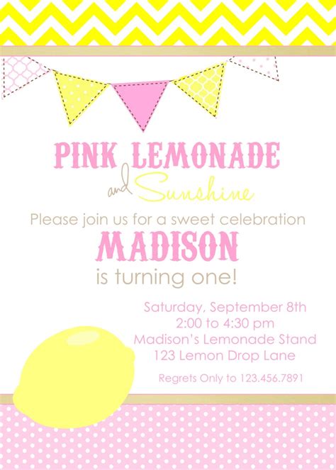 Pink Lemonade Printable Birthday Invitation Editable Pdf Greeting Cards Invitations Home Garden