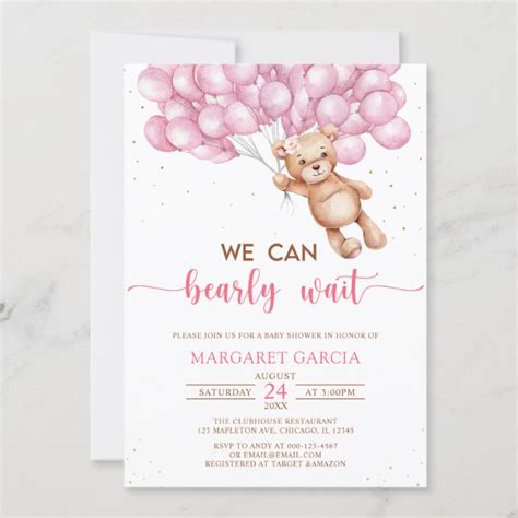 Pink Teddy Bear Baby Shower Invitation Zazzle