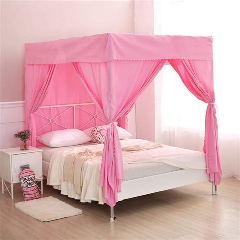 Nattey 4 Corners Post Pink Canopy Bed Curtain for Girls & Adults - Cute Cozy Drape Square Netting - 4 Opening - Princess Bedroom Decoration(Twin, Pink) Obrecis Bed Canopy with LED Star Lights, Princess Canopy Bed Curtain with 18 Colors Changing String Lights Remote Timer for Girls Bedroom, Pink Red Blue White Dome …. 