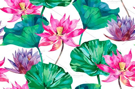 Pink lotus vector pattern Graphic Patterns Creative Market