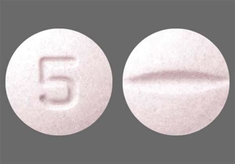 Pink round pill with 5 on it. Enter the imprint code that appears on the pill. Example: L484; Select the the pill color (optional). Select the shape (optional). Alternatively, search by drug name or NDC code using the fields above. Tip: Search for the imprint first, then refine by color and/or shape if you have too many results. 