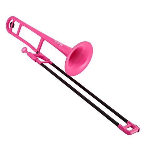 Pink trumbone. Trombones work by using the slide to change the length of the tubing, which controls the pitch of the sound. The slide has seven positions, counted in order from the 1st position (toward you) to the 7th position (fully extended). Trombone players learn the positions by feel. 