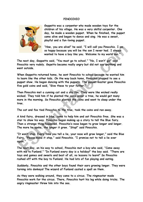 Pinocchio story summary pdf