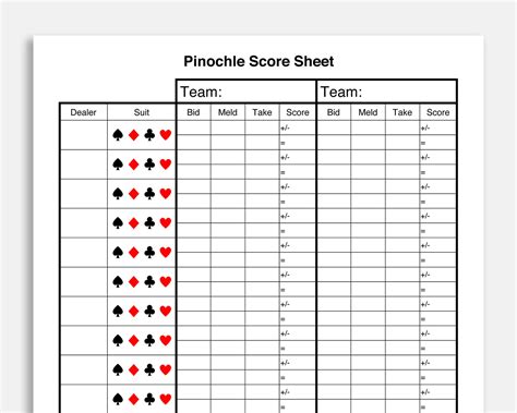 Pinochle Score Sheet